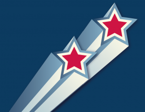 two red shooting stars on a blue background