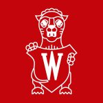 red tile illustration of law school gargoyle in white outline