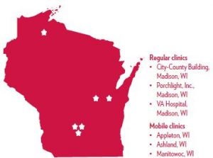 Wisconsin map with VA clinic locations