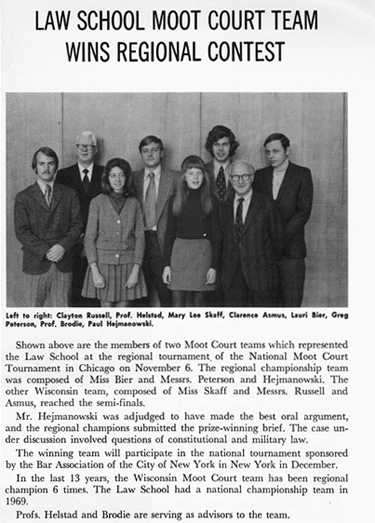 1971 Gargoyle article: Law School Moot Court Team Wins Regional Contes