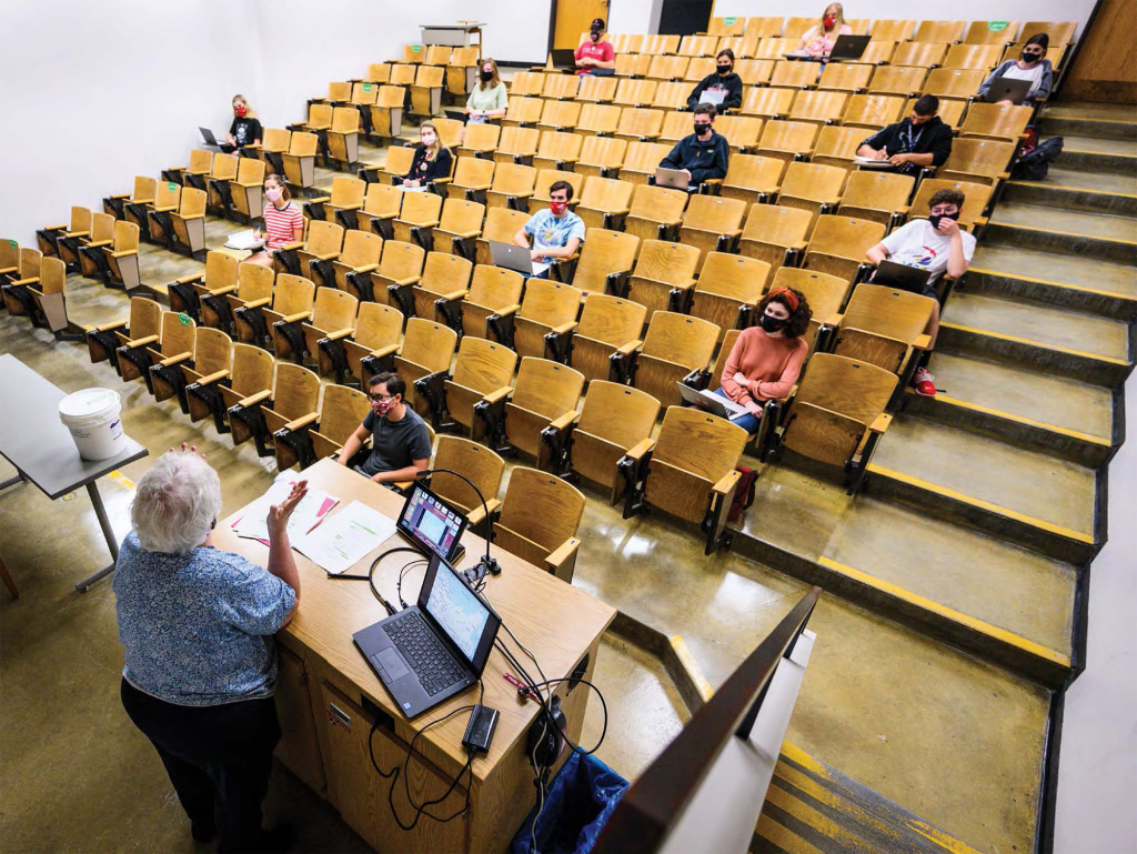 classroom with spaced students