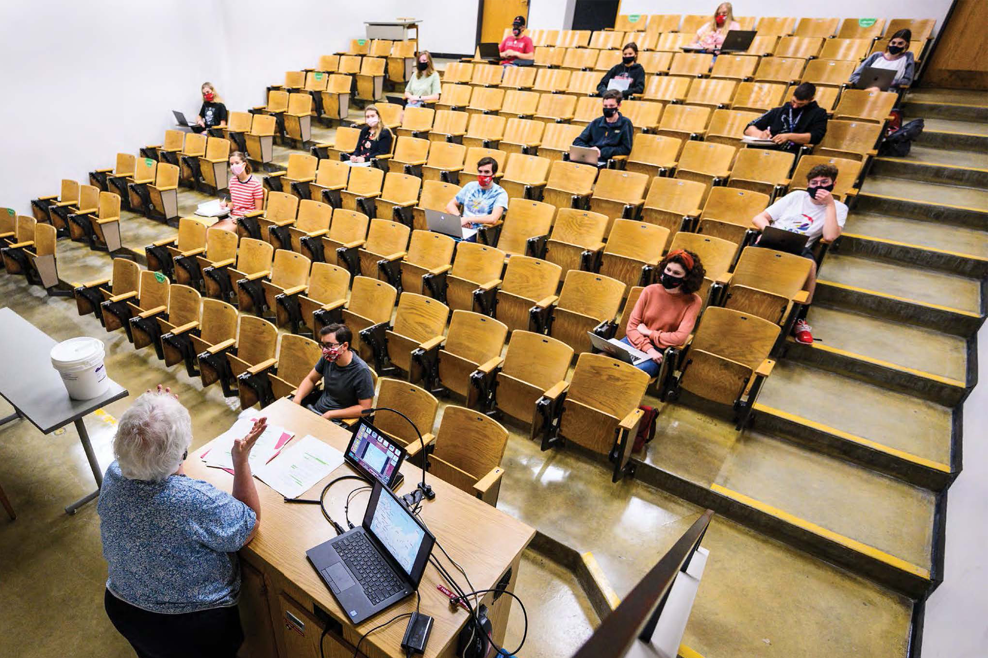 classroom with spaced students