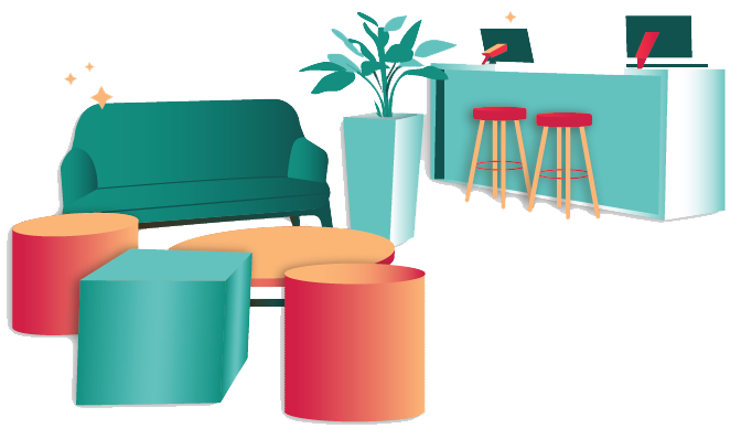 illustration of a common area with computers