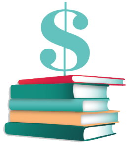 illustration of a dollar sign on top of a stack of books