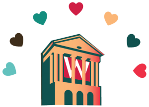 illustration of hearts around UW's bascom hall