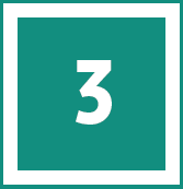white 3 in a teal box