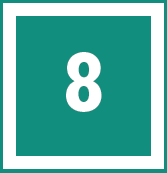 white 8 in a teal box