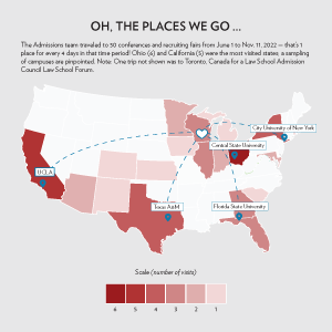 A map showing all the locations visited by the Admissions Team.
