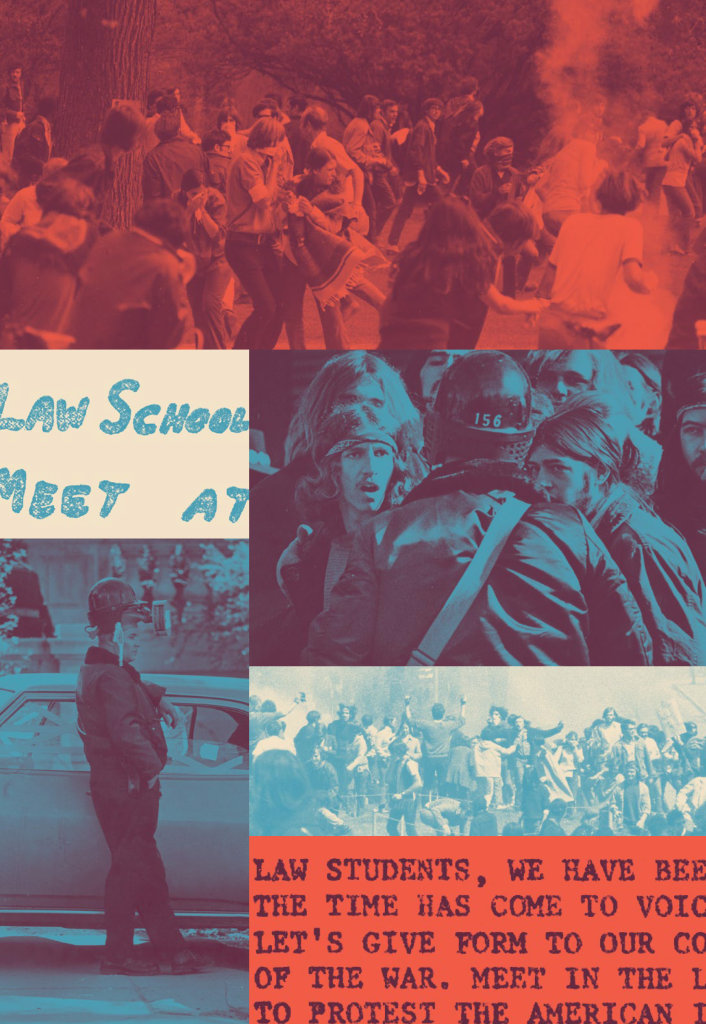 Cover of gargoyle issue featuring images of Vietnam protest, riots and police