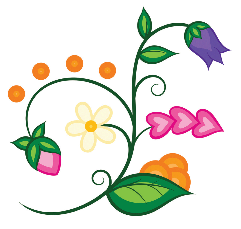 Colorful floral design, illustrated by Caitlin Newago, Bad River Ojibwe