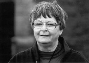 Black and white photo of Jackie Macaulay.