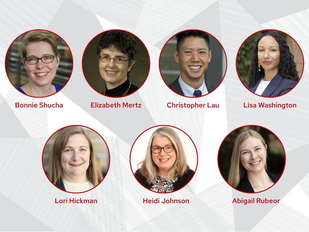 Photo composite showing Bonnie Shucha, Elizabeth Mertz, Christopher Lau, Lisa Washington, Lori Hickman, Heidi Johnson, and Abigail Rubeor