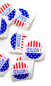 A small pile of "I Voted" stickers.